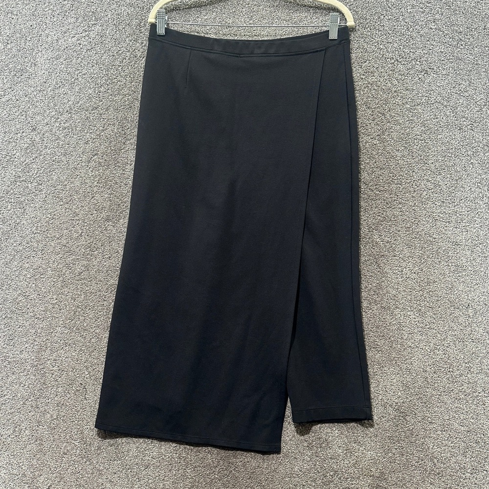 Betabrand The Sassiest Pants Midi Faux Wrap Skirt Skort Large Black Comfort